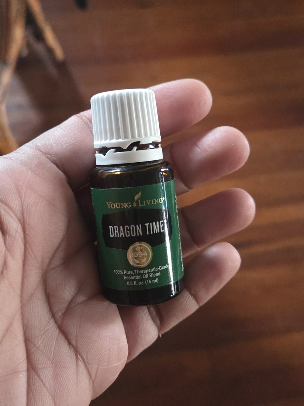 Young Living Dragon Time Essential Oil Bottle - Green and White